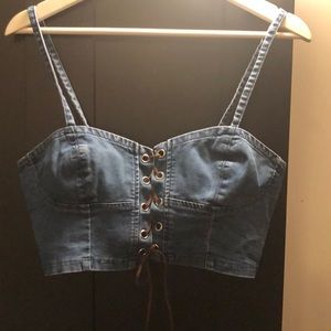 Denim lace up top